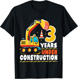 Kids 3 Years Under Construction Boy Three Year Old 3rd Birthday T-Shirt - T-Shirt | Black