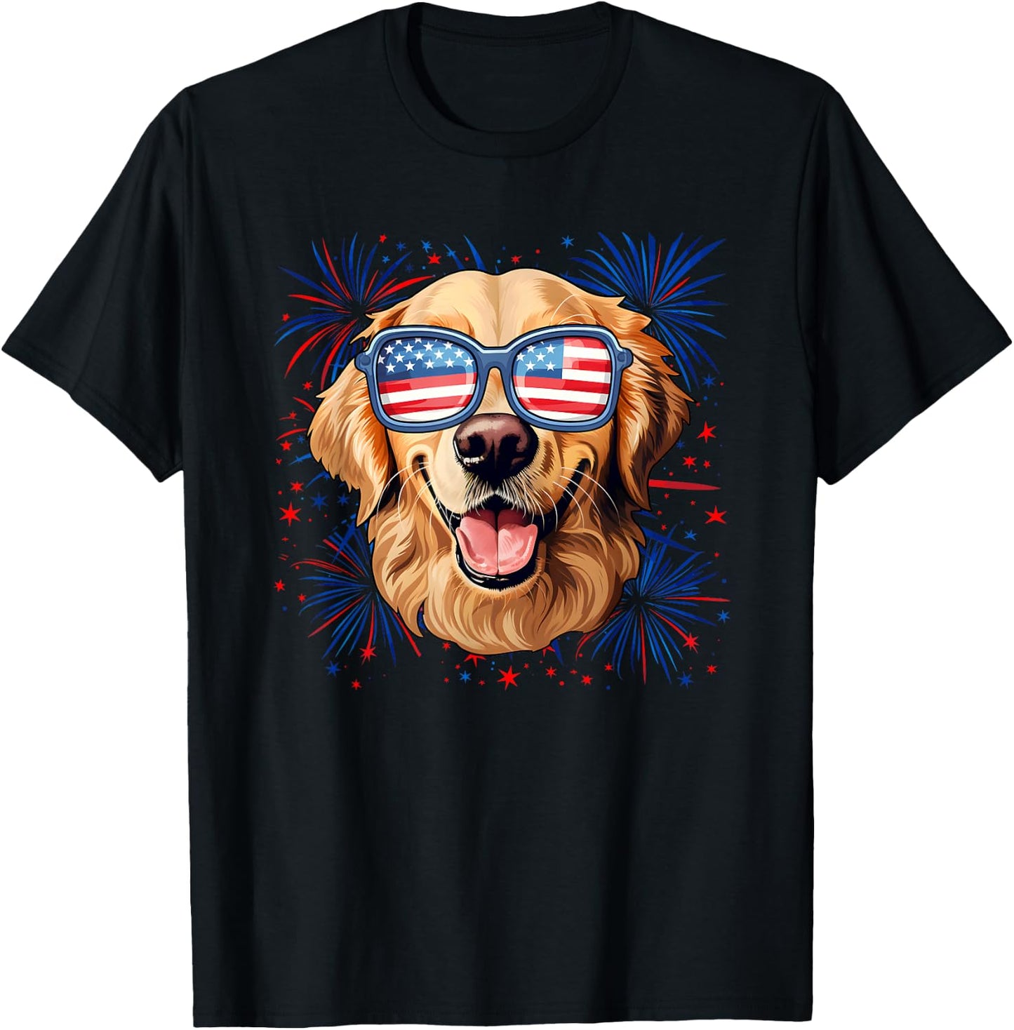 American 4th Of July Golden Retriever T-Shirt - T-Shirt | Black