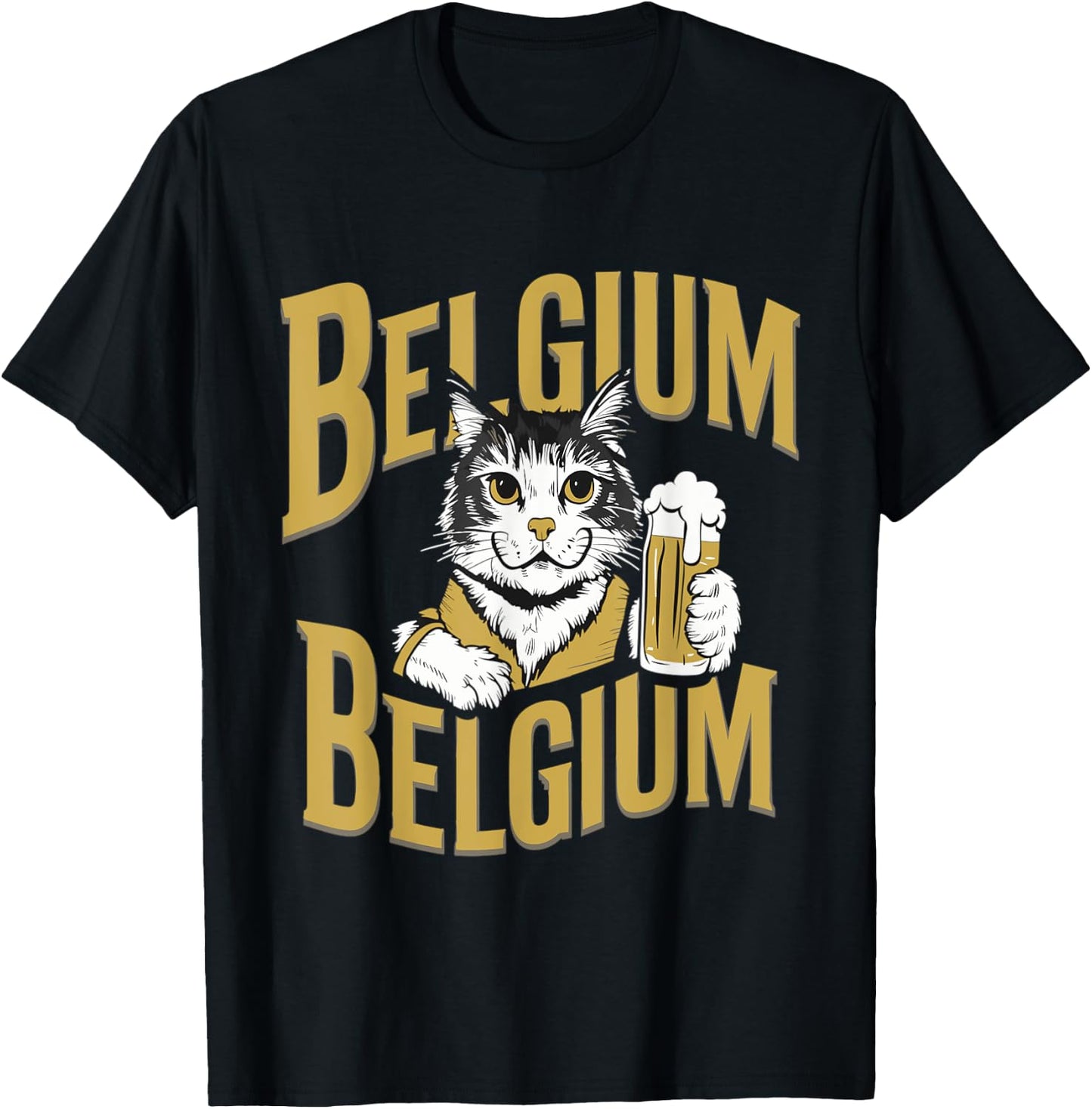 Retro Cat Beer Travel to Belgium T-Shirt - T-Shirt | Black