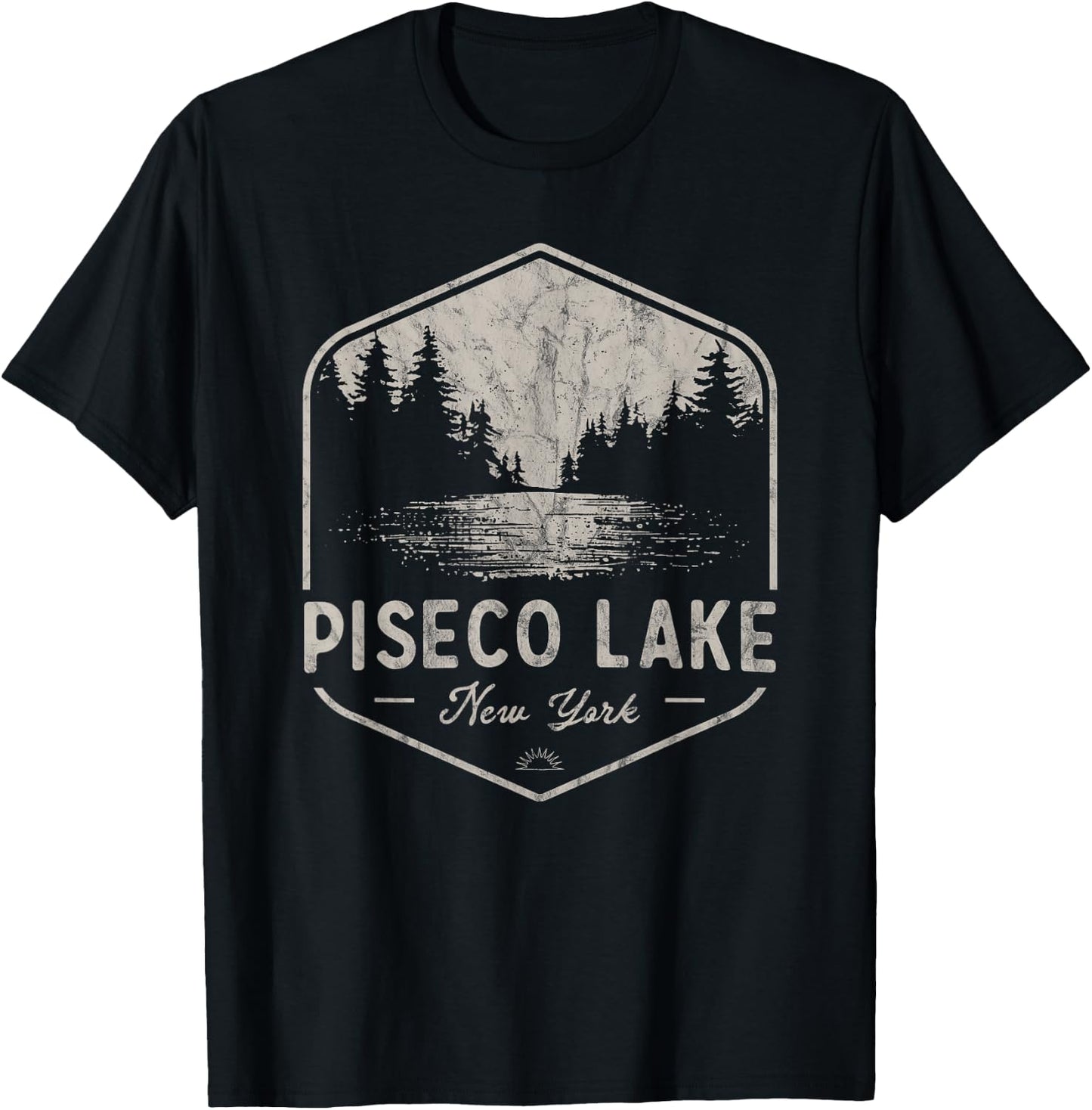 Piseco Lake New York Outdoors Vintage T-Shirt - T-Shirt | Black