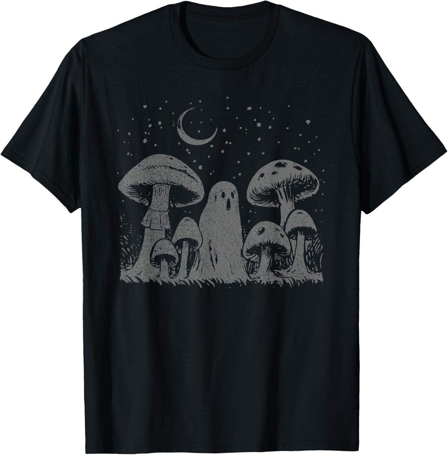Halloween Mushroom Ghost Vintage Grunge 90 Aesthetic Graphic T-Shirt - T-Shirt | Black