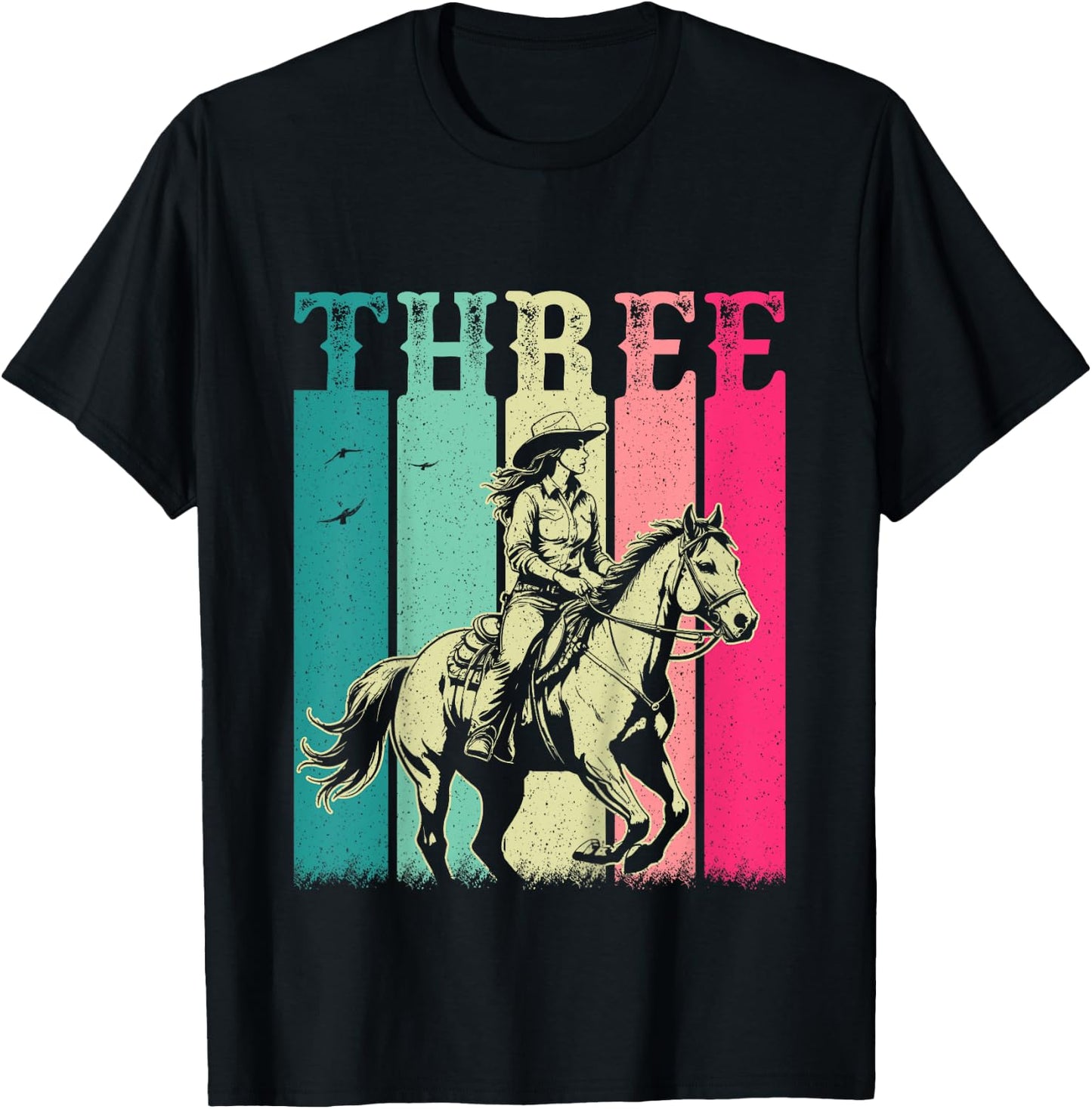 3rd Birthday Cowgirl Girls 3 Year Old Rodeo Horse Vintage T-Shirt - T-Shirt | Black