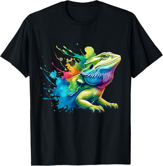 Bearded Dragon Watercolor Aesthetic Men Women Kids T-Shirt - T-Shirt | Black