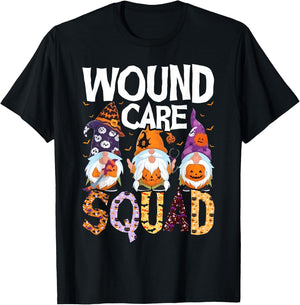 Wound Care Squad Gnome Nurse Halloween Scrubs Stethoscope T-Shirt - T-Shirt | Black