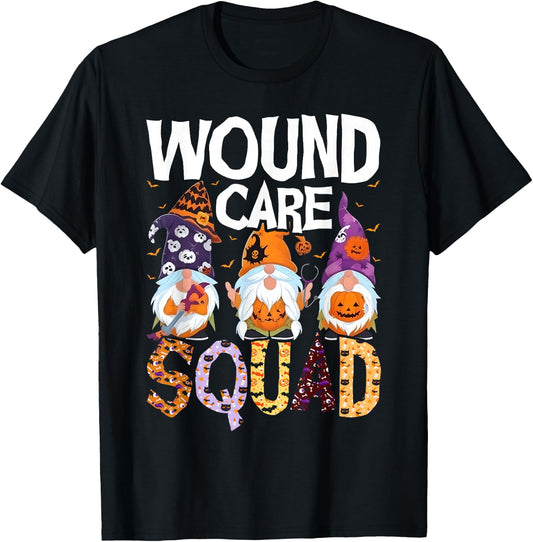 Wound Care Squad Gnome Nurse Halloween Scrubs Stethoscope T-Shirt - T-Shirt | Black