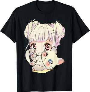Cute Anime and Cats for Teen Manga Kawaii Graphic Otaku T-Shirt - T-Shirt | Black