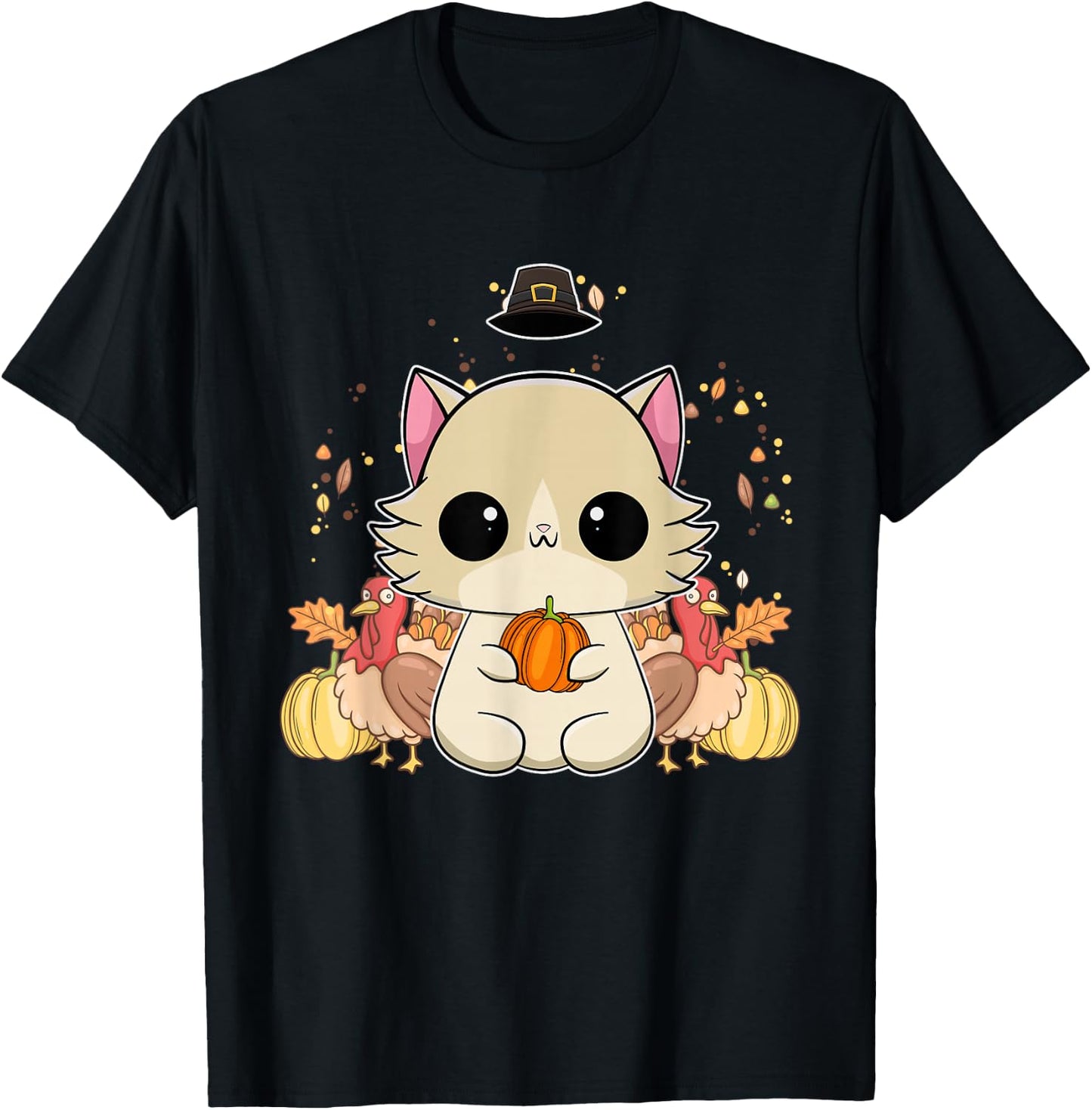 Ragdoll Cat Anime Kitten Thanksgiving Turkey T-Shirt - T-Shirt | Black