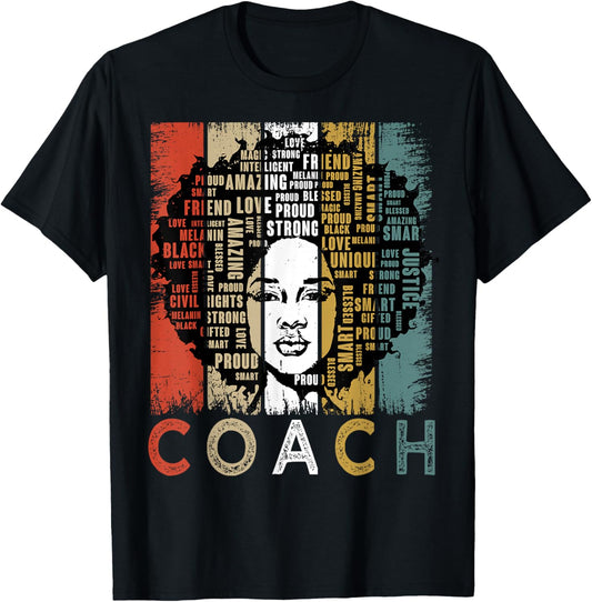 Coach Afro African American Women Black History Month T-Shirt - T-Shirt | Black