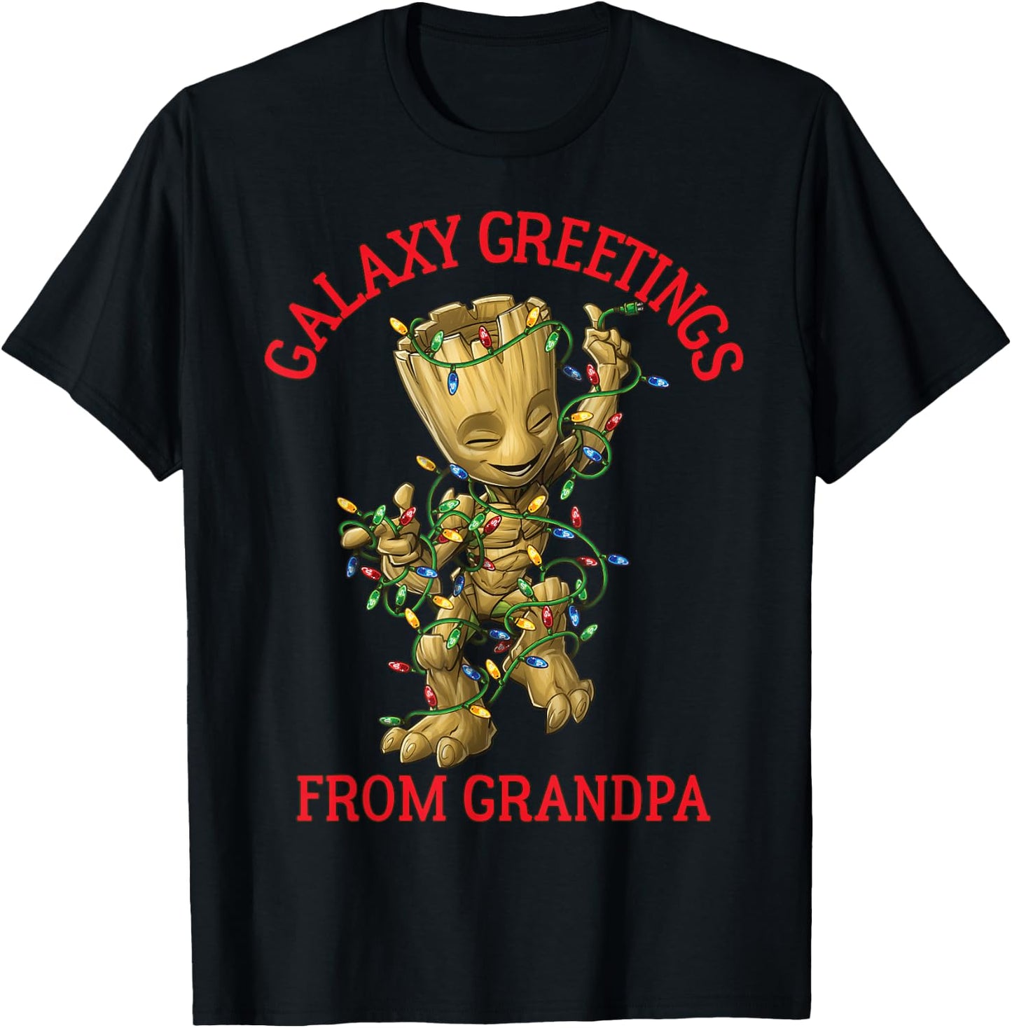 Marvel Groot Galaxy Greetings From Grandpa Christmas T-Shirt - T-Shirt | Black