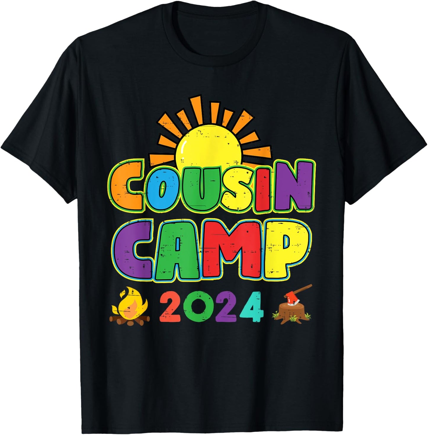 Cousin Camp 2024 Family Vacation Summer Camping Crew Cute T-Shirt - T-Shirt | Black