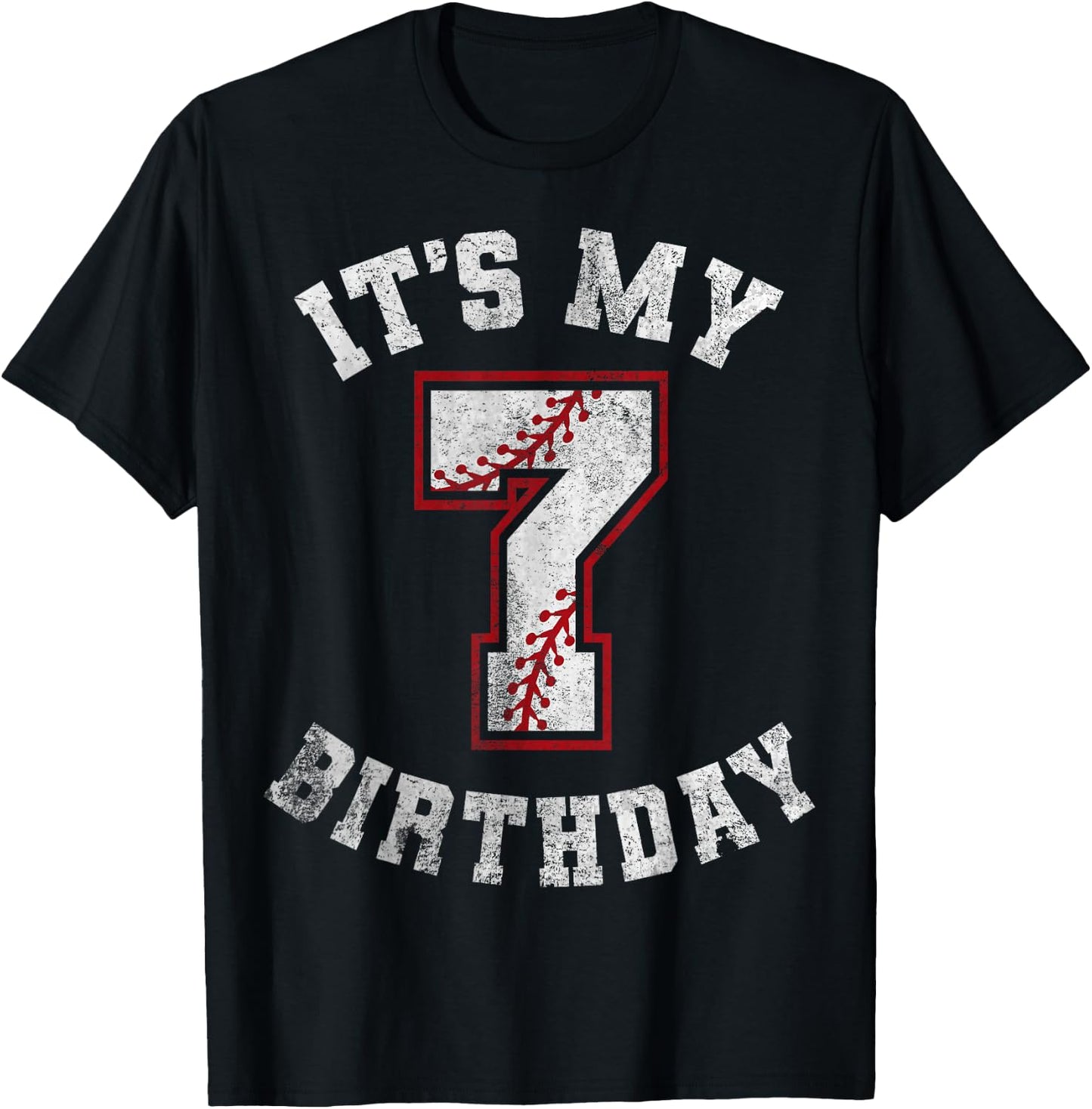 It's My 7th Birthday Baseball 7 Year Old Birthday Boys Kids T-Shirt - T-Shirt | Black