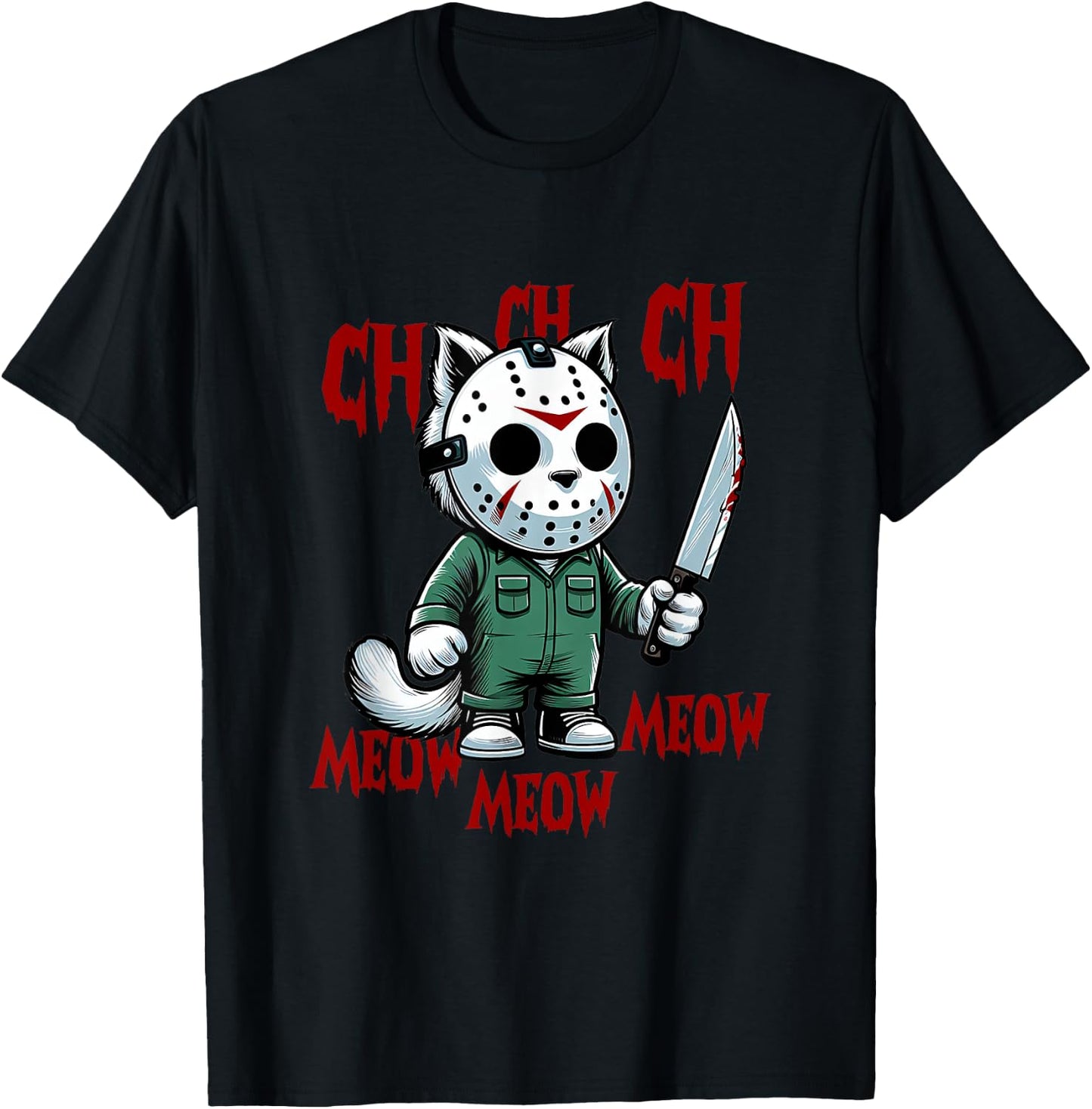 Funny Cat Horror Movies Cute Halloween for Cat Kitty Lovers Men Women T-Shirt - T-Shirt | Black