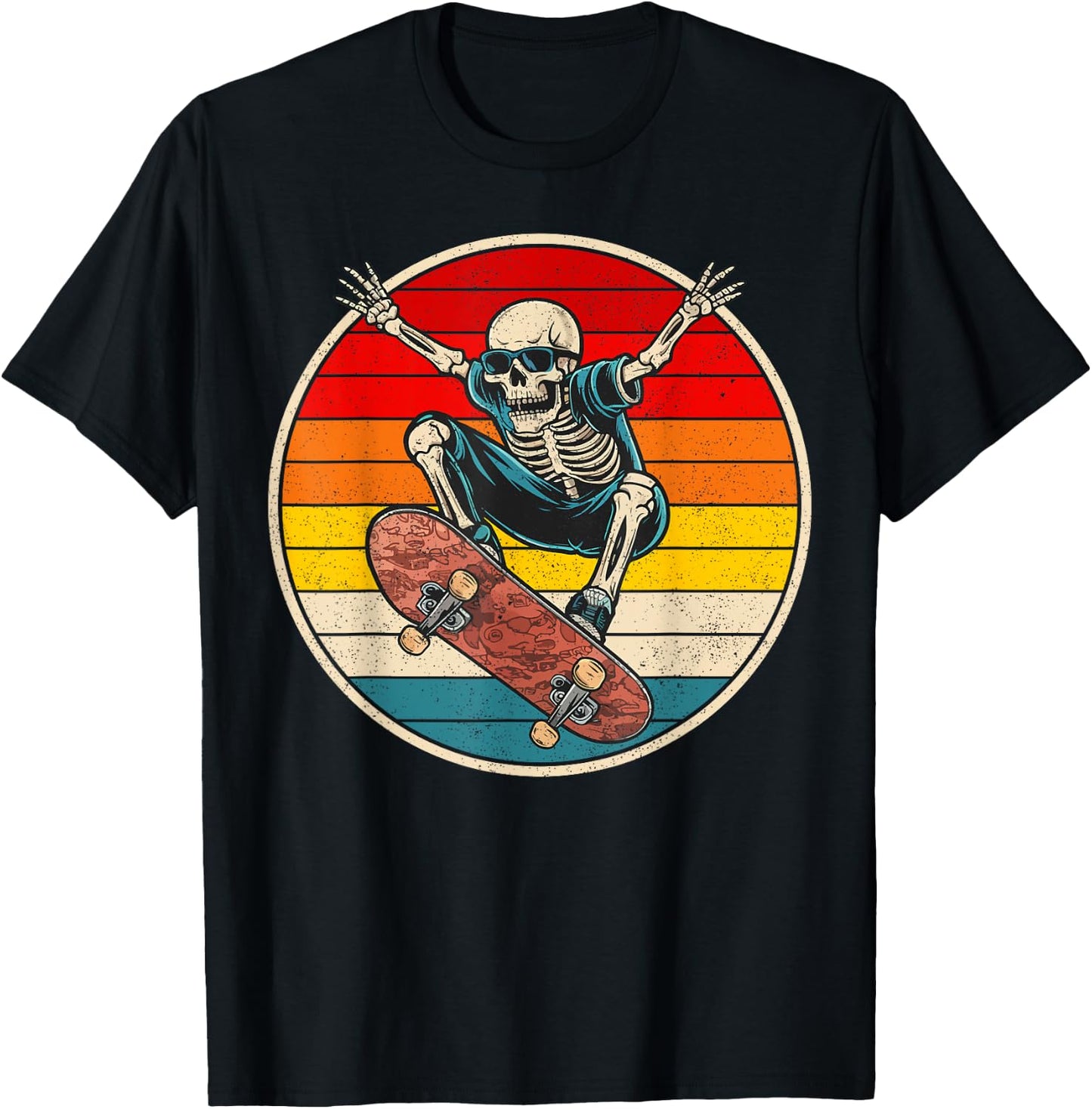 Retro Skateboarding Skateboard Skeleton Skateboarder Street T-Shirt - T-Shirt | Black