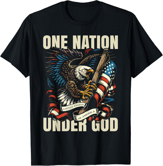 One Nation Under God Patriotic Eagle USA Flag Design T-Shirt - T-Shirt | Black