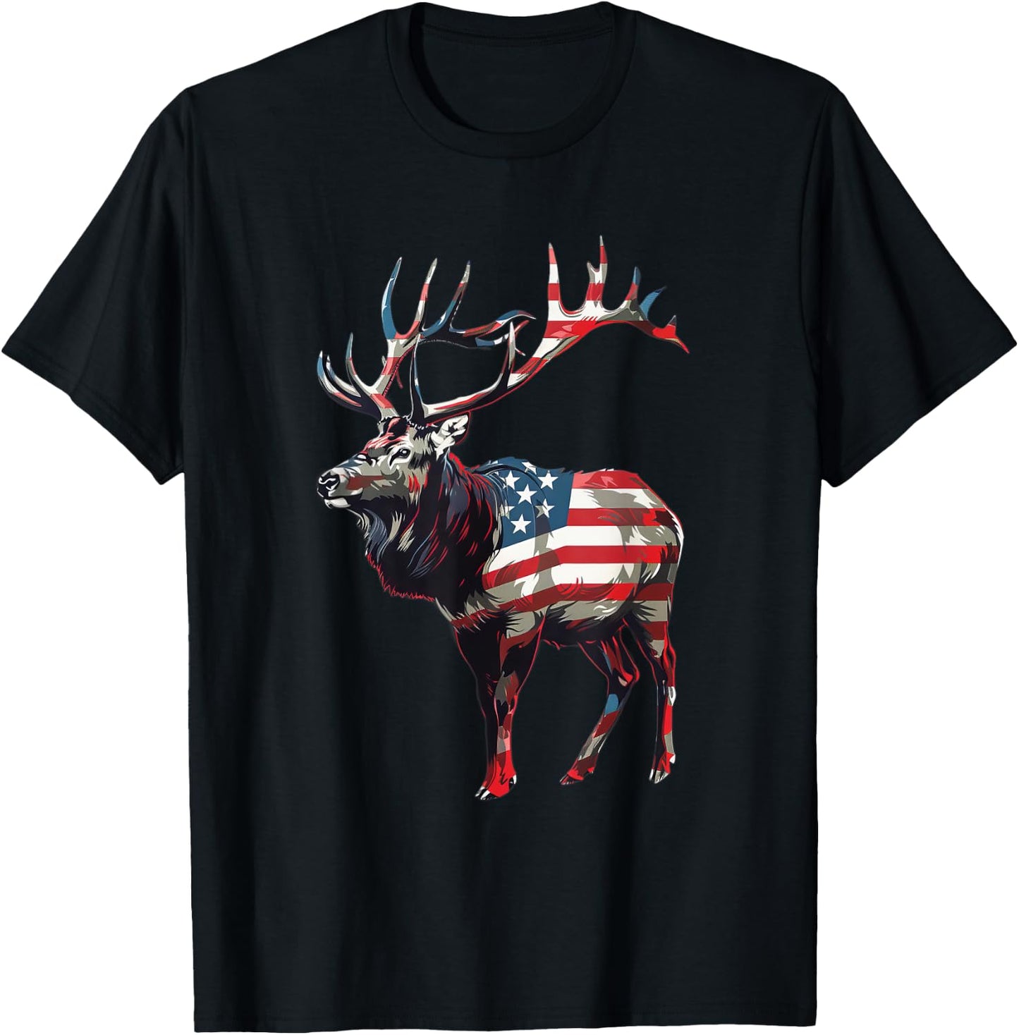 Elk American Flag T-Shirt - T-Shirt | Black
