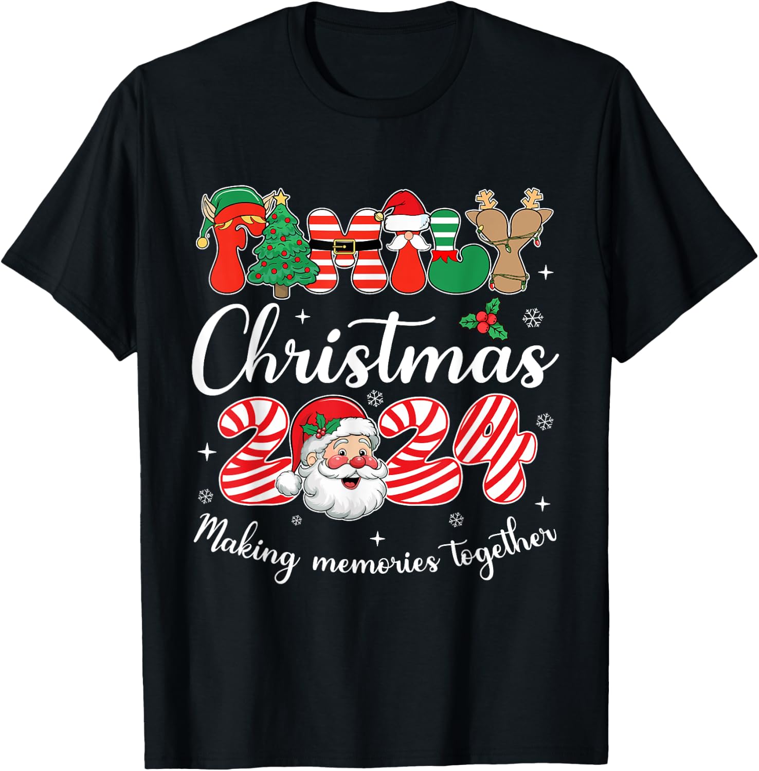 Family 2024 Christmas Matching Outfits Team Santa Elf Squad T-Shirt - T-Shirt | Black