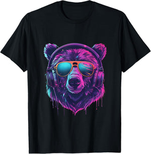 DJ Bear EDM Music Headphones Bear Lover Techno Beatmaker T-Shirt - T-Shirt | Black