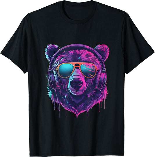 DJ Bear EDM Music Headphones Bear Lover Techno Beatmaker T-Shirt - T-Shirt | Black