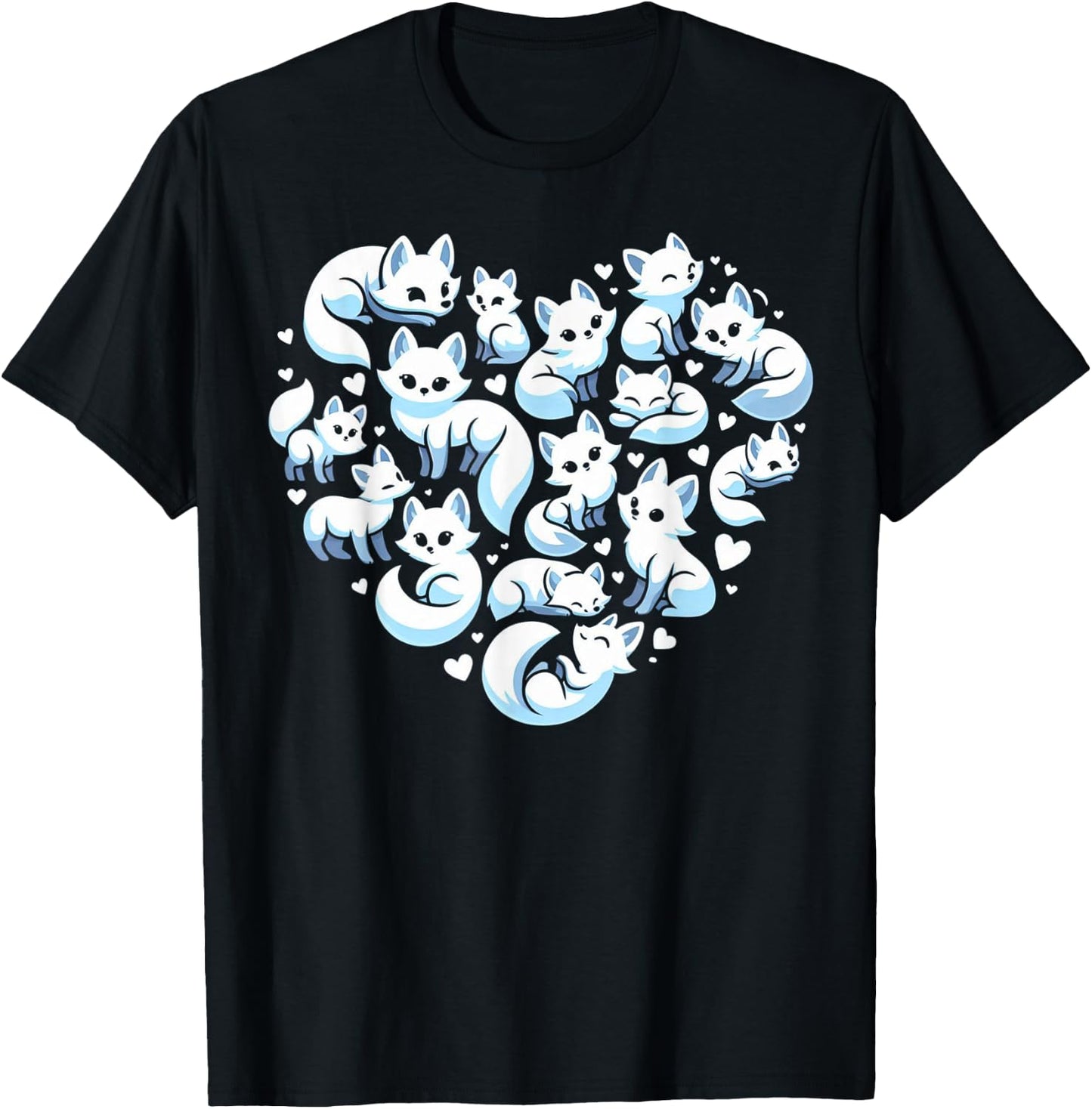 Cute Arctic Foxes Heart Graphic Ice Fox Artic Fox Lover T-Shirt - T-Shirt | Black