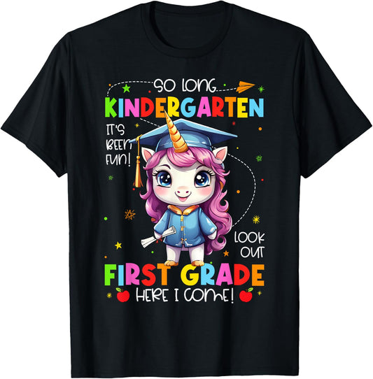 Unicorn So Long Kindergarten Graduation Last Day Of School T-Shirt - T-Shirt | Black