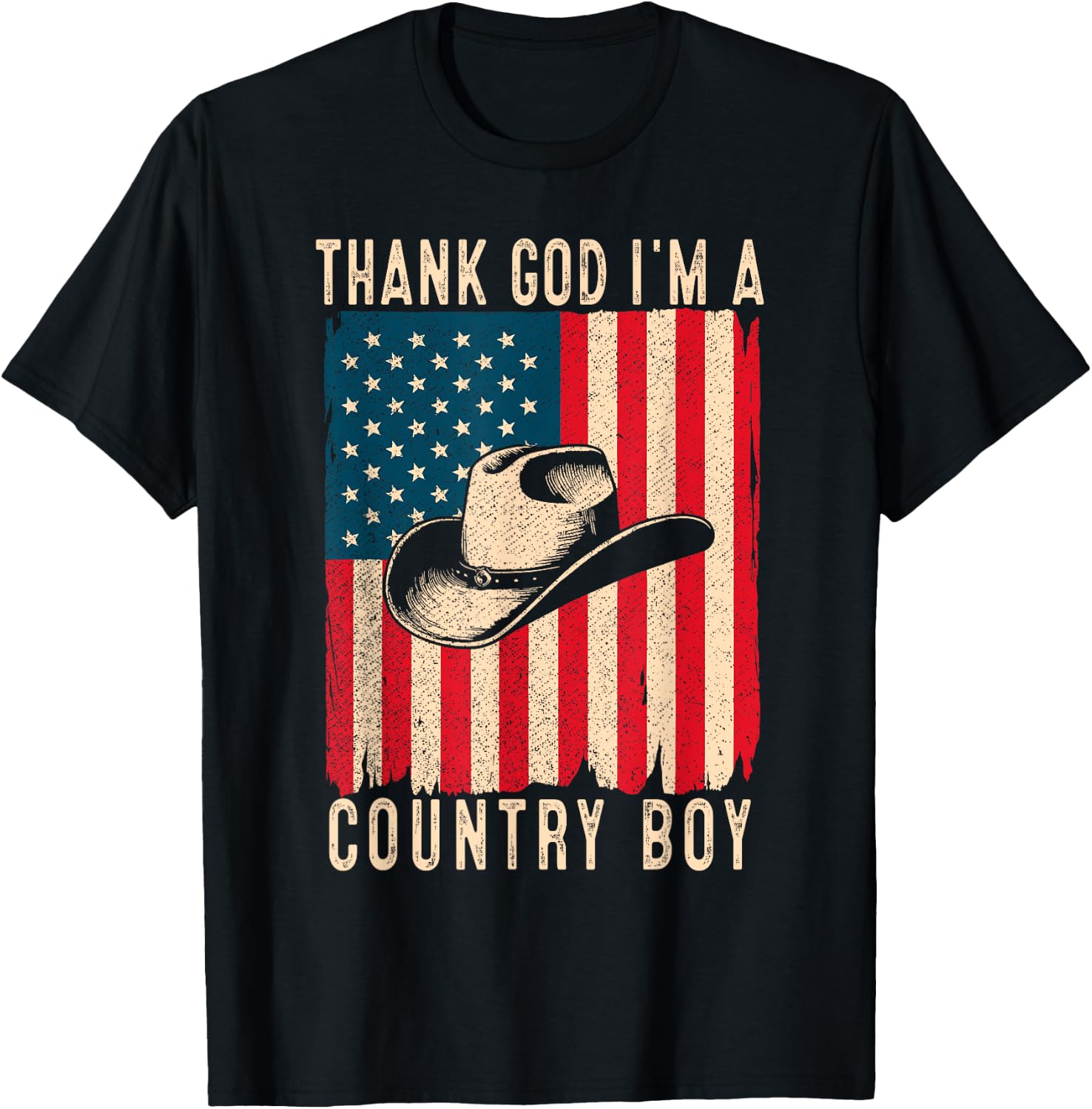 Thank God I'm A Country Music Boy Cowboy Western Retro T-Shirt - T-Shirt | Black