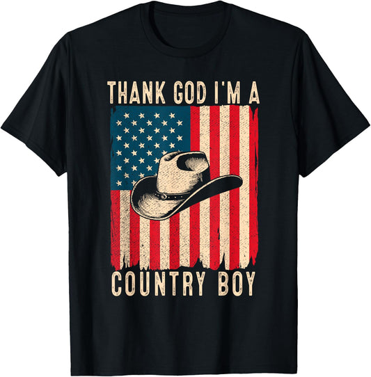 Thank God I'm A Country Music Boy Cowboy Western Retro T-Shirt - T-Shirt | Black