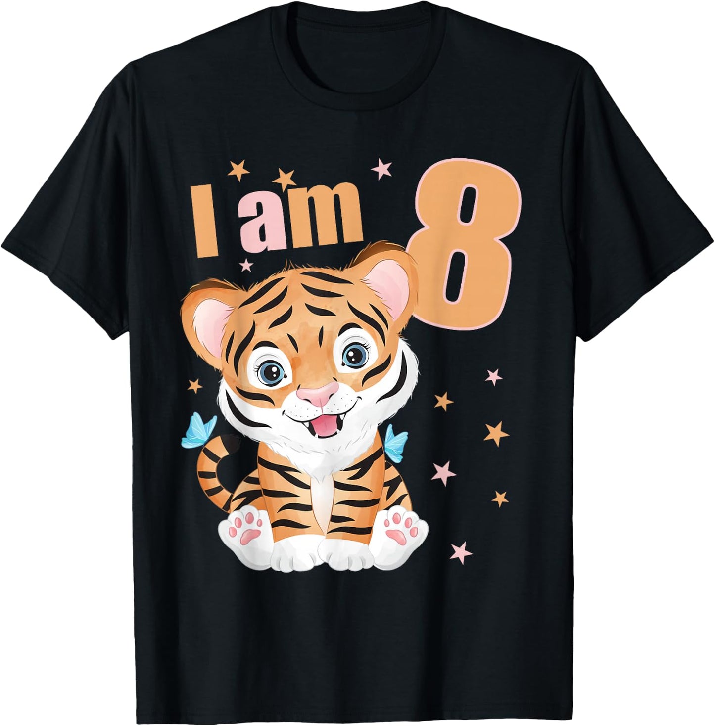 8 Years old 8 birthday outfit Boy girl Tiger T-Shirt - T-Shirt | Black