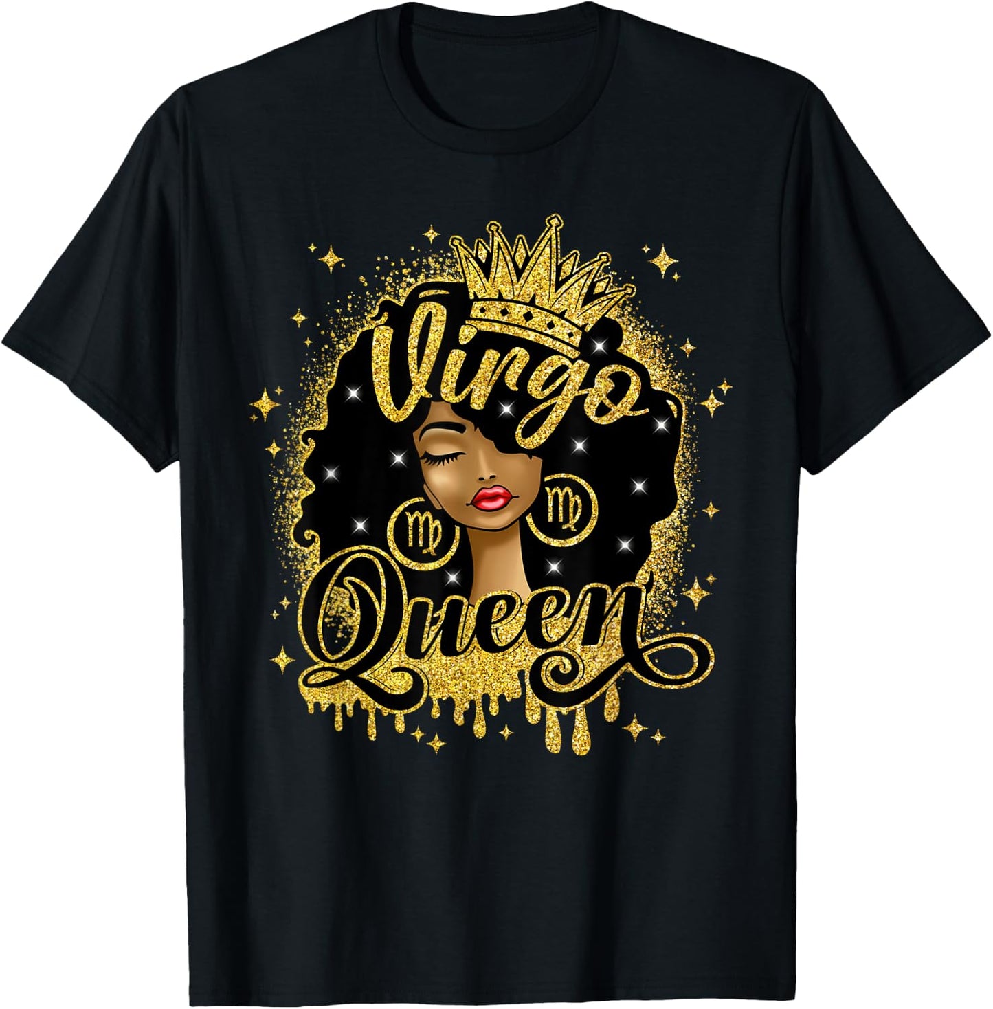 Virgo Queen Afro Natural Hair Girl Black Woman Zodiac T-Shirt - T-Shirt | Black