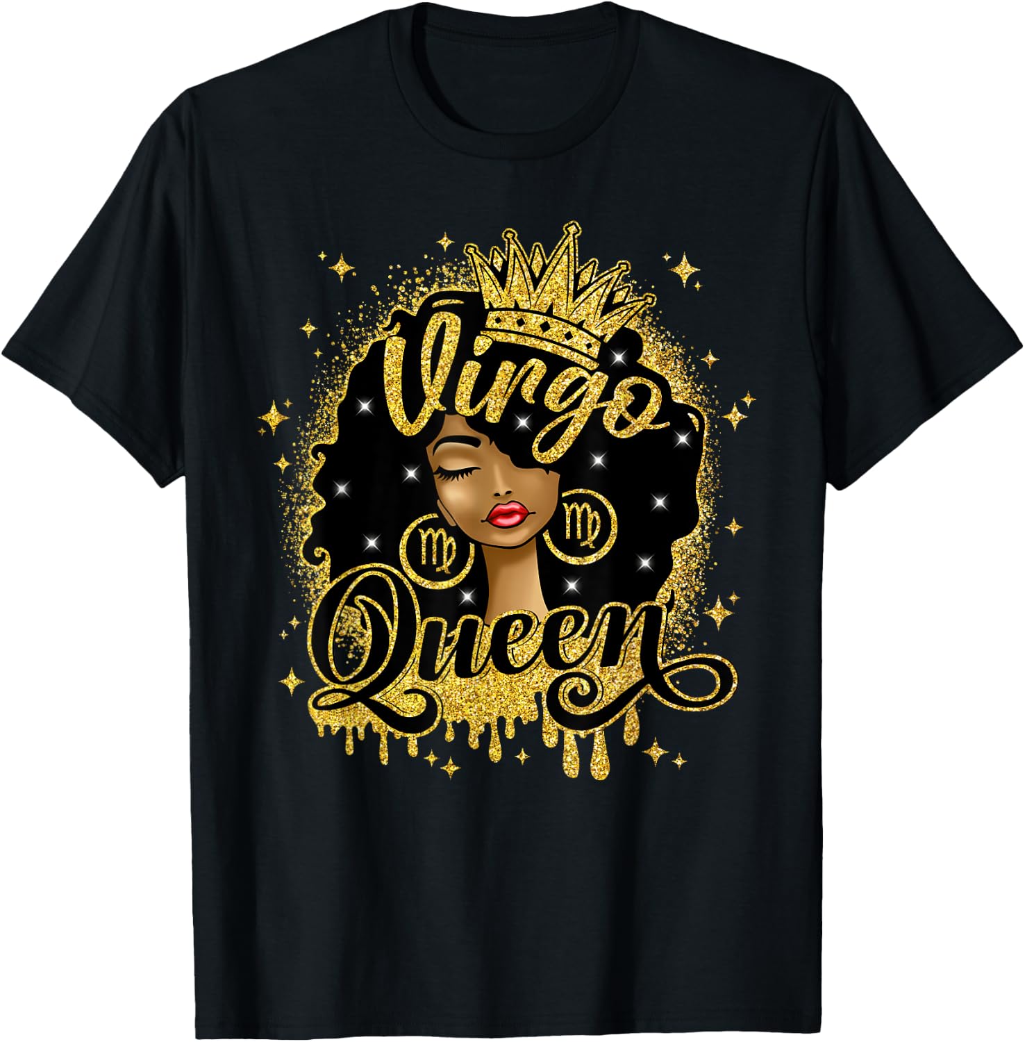 Virgo Queen Afro Natural Hair Girl Black Woman Zodiac T-Shirt - T-Shirt | Black