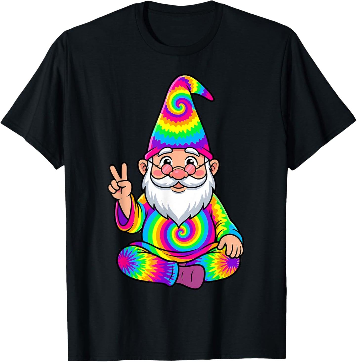 Tie Dye Peace Gnome Funny Hippie Garden Gnome Lover Women T-Shirt - T-Shirt | Black