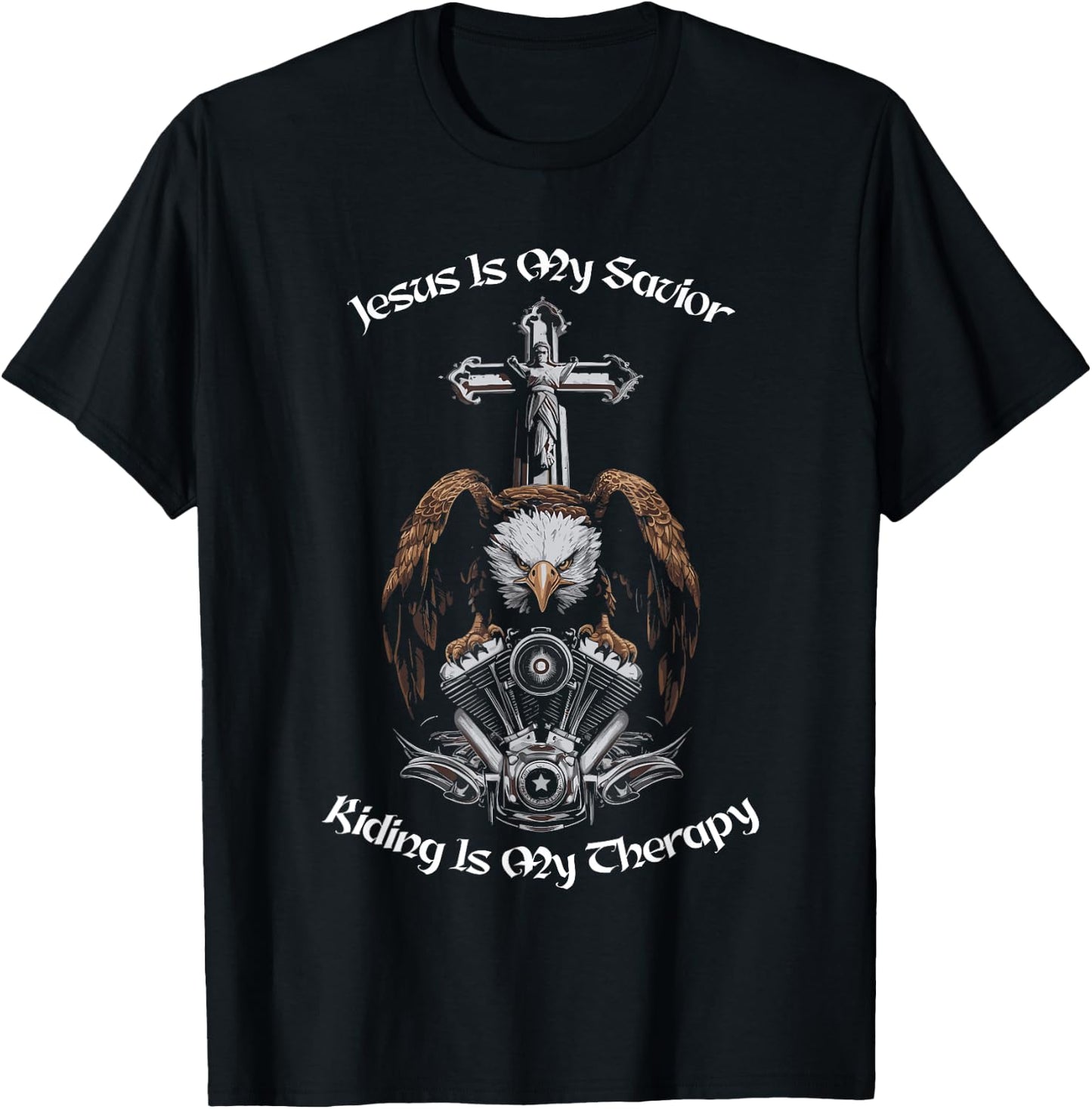 Jesus Is My Savior Riding Is My Therapy Christian Biker T-Shirt - T-Shirt | Black
