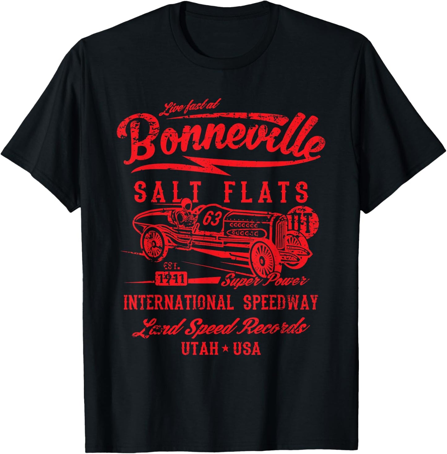 Bonneville Salt Flats Utah Speedway Distressed Design T-Shirt - T-Shirt | Black