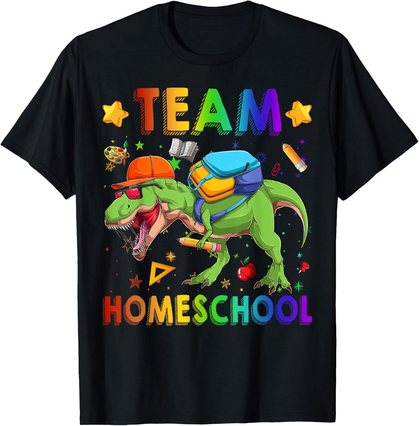 Team Homeschool Student T Rex Dinosaur Lovers Back To School T-Shirt - T-Shirt | Black