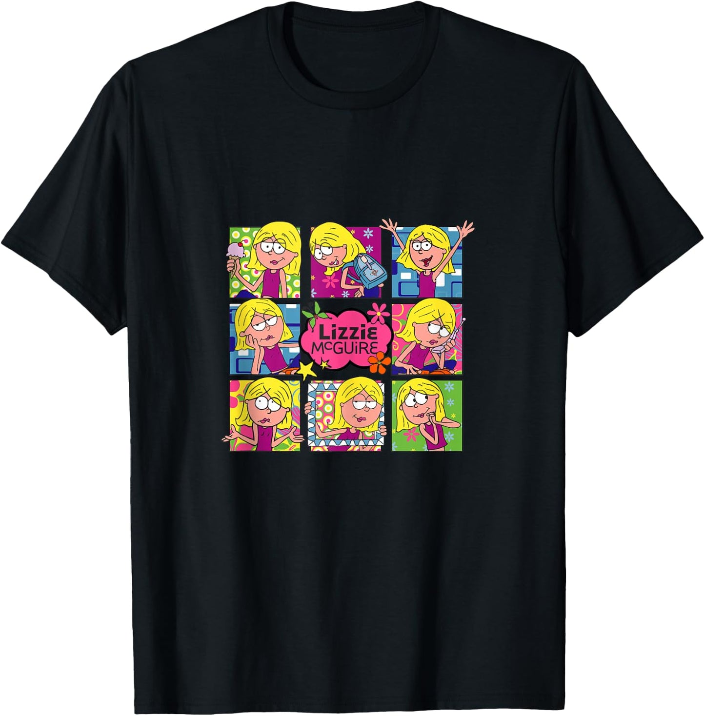 Disney Lizzy McGuire Multi Lizzie's Moods Big Chest Panels T-Shirt - T-Shirt | Black