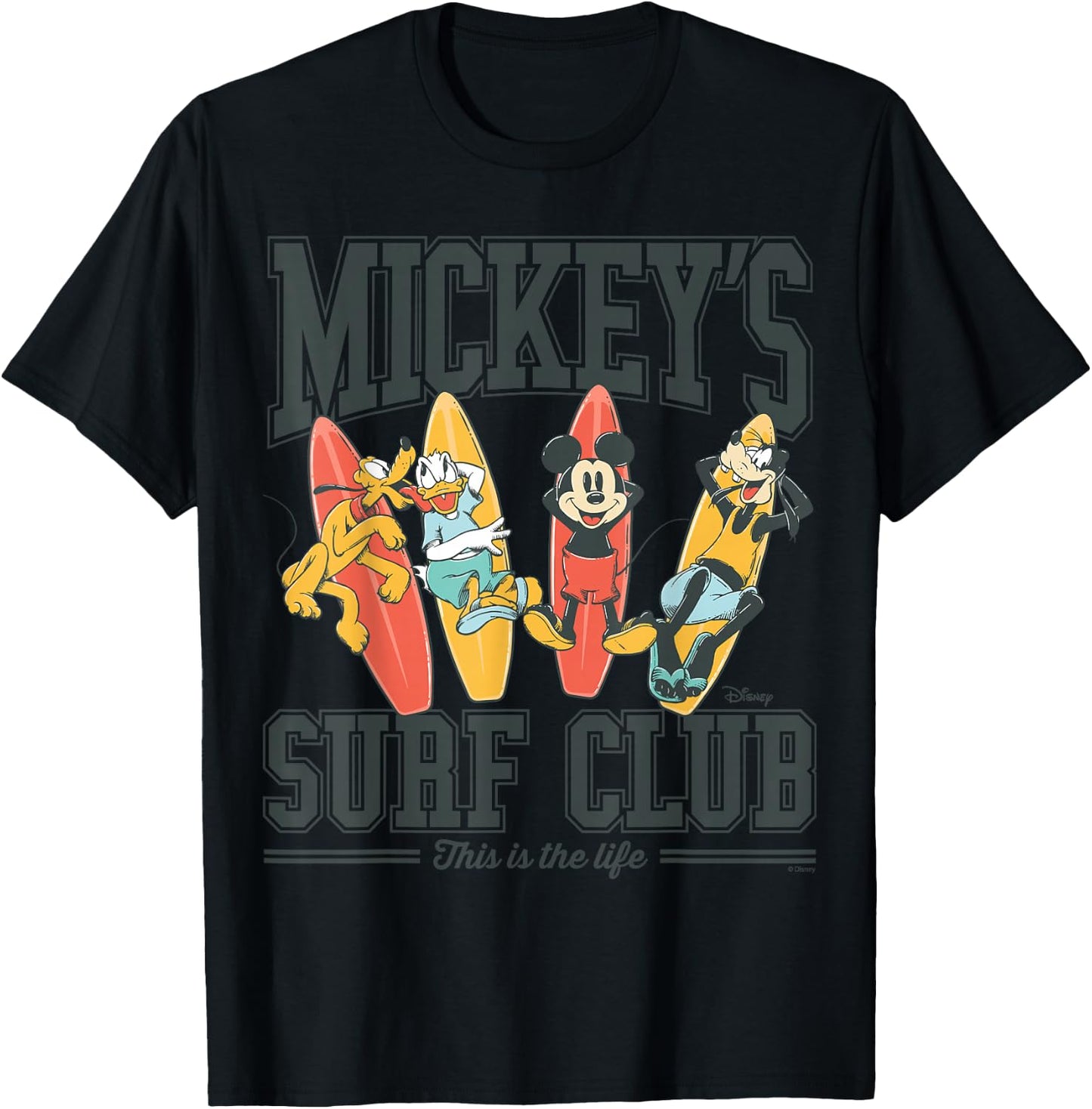 Mickey's Surf Club Mickey Mouse Pluto Donald Goofy T-Shirt - T-Shirt | Black