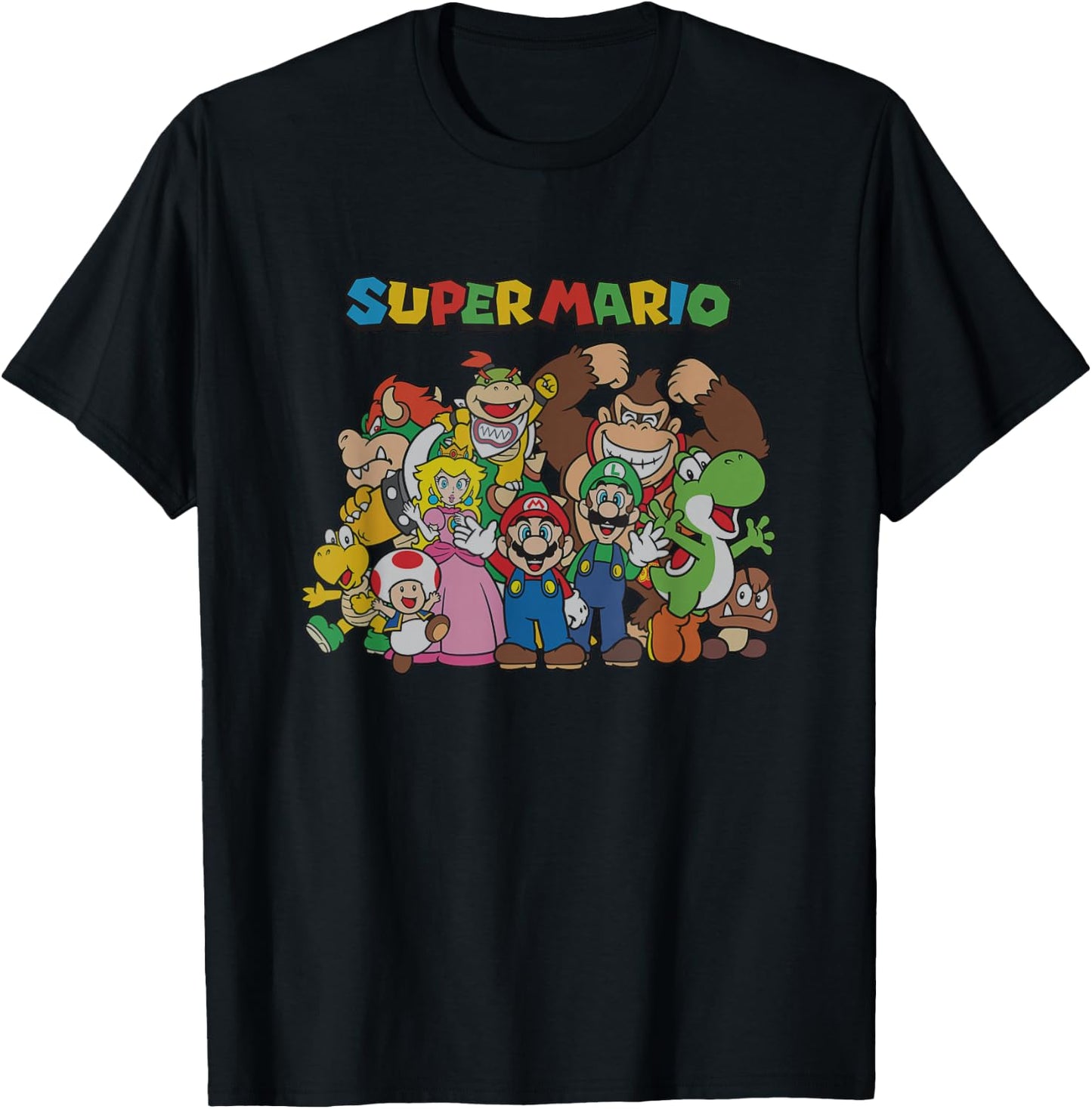 Super Mario Classic Character Line Up Group Shot T-Shirt - T-Shirt | Black
