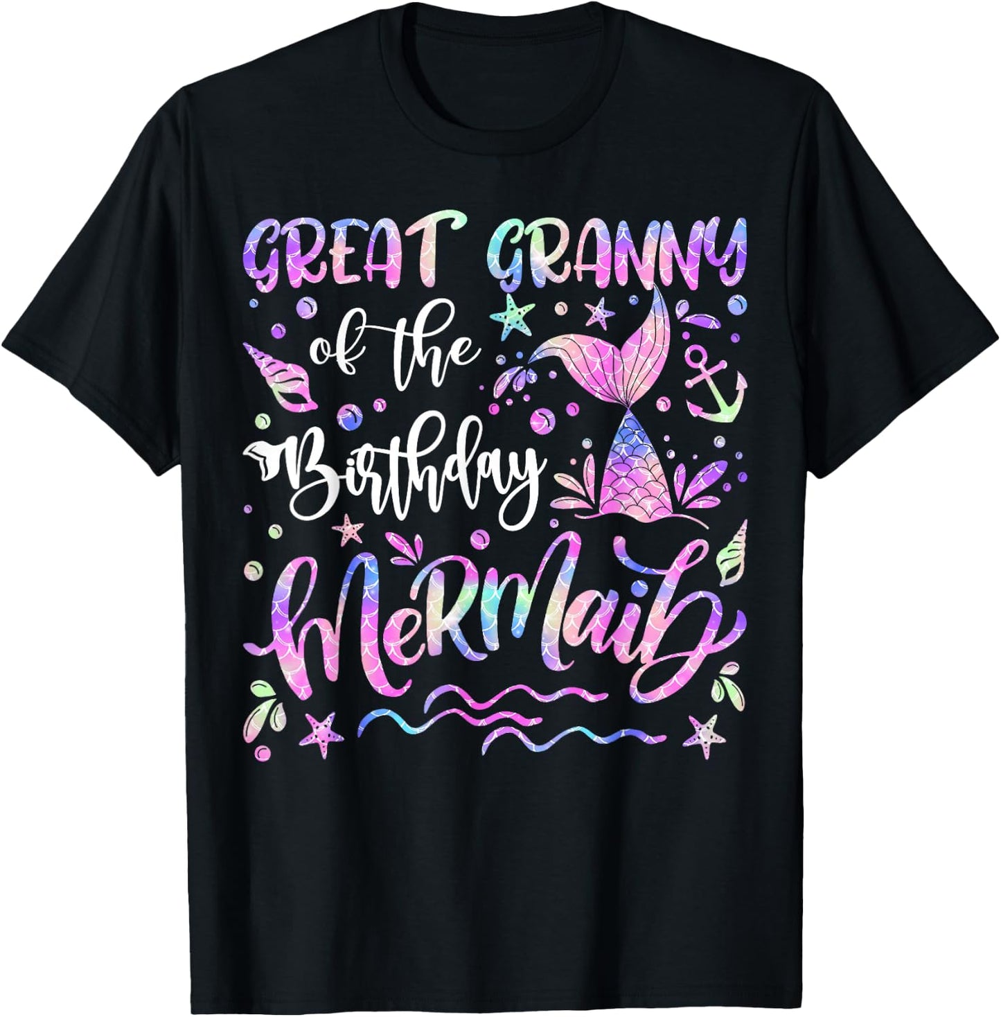 Great Granny Of The Birthday Mermaid Matching Family T-Shirt - T-Shirt | Black