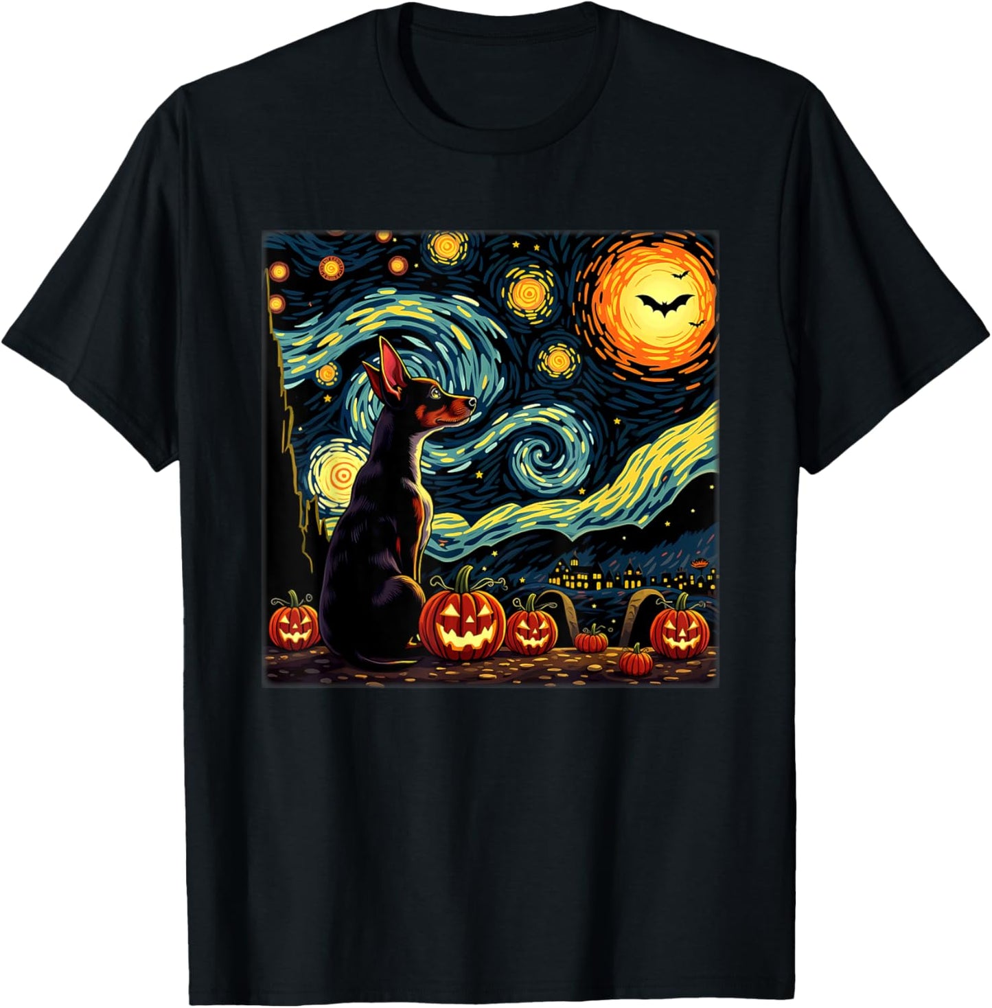 Spooky Halloween Rat Terrier Dog Starry Night T-Shirt - T-Shirt | Black