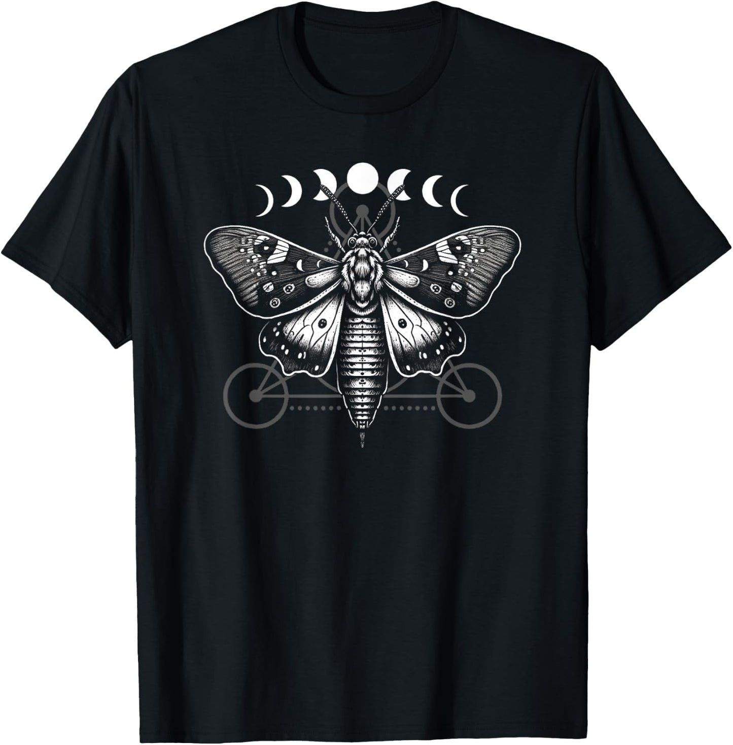 Moth Moon Cycles And Sacred Geometry Wiccan Nature Goth T-Shirt - T-Shirt | Black