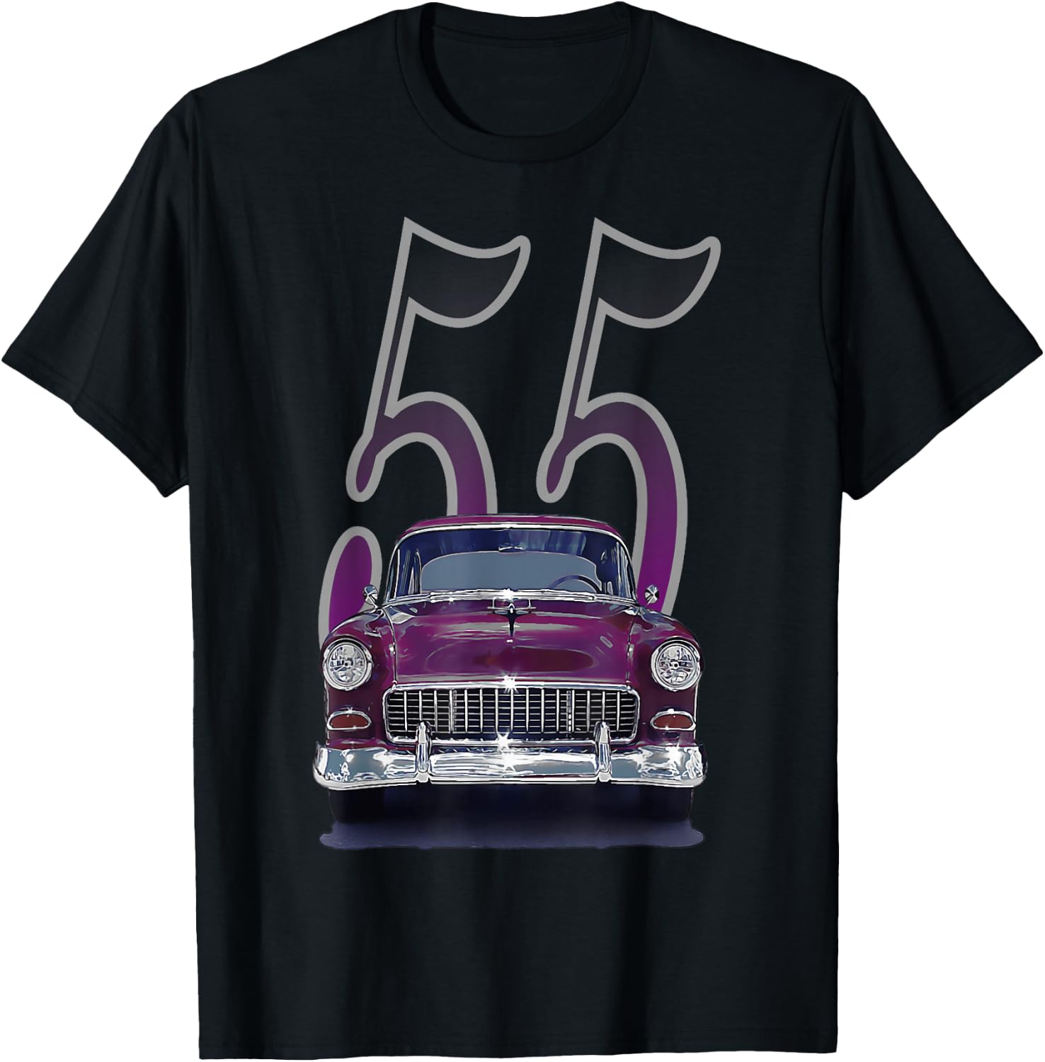 1955 55 Chevys Bel Air Classic Vintage Muscle Car Front View T-Shirt - T-Shirt | Black