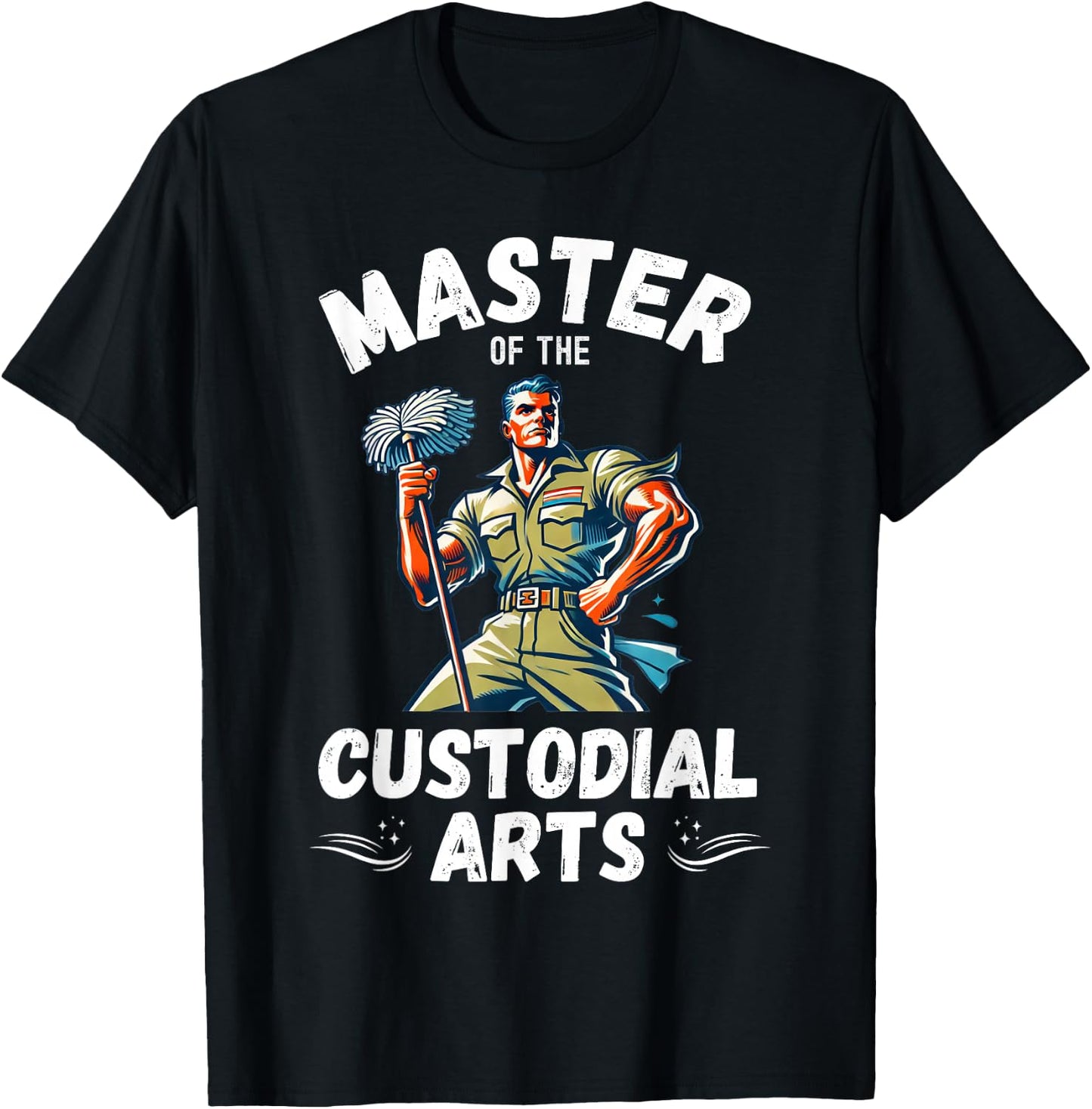 Master Of The Custodial Arts Retro Funny School Custodian T-Shirt - T-Shirt | Black