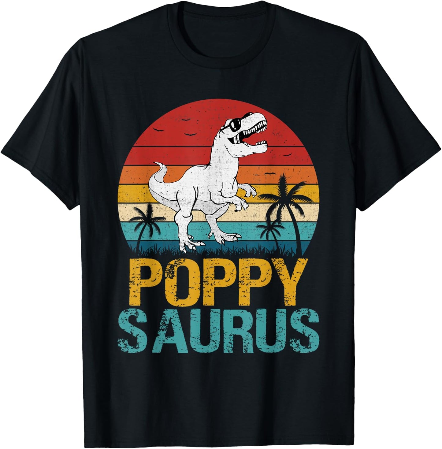Vintage Poppy Saurus T Rex Dinosaur Gifts For Father's Day T-Shirt - T-Shirt | Black