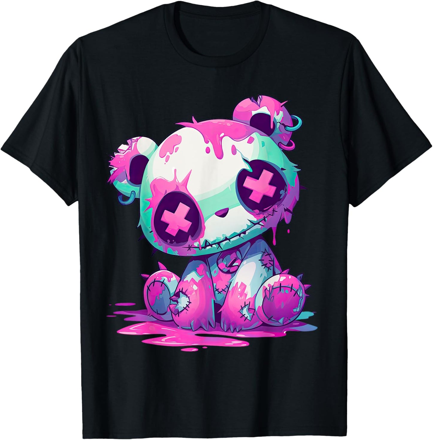 Kawaii Pastel Goth Creepy Cute Pink Zombie Panda T-Shirt - T-Shirt | Black