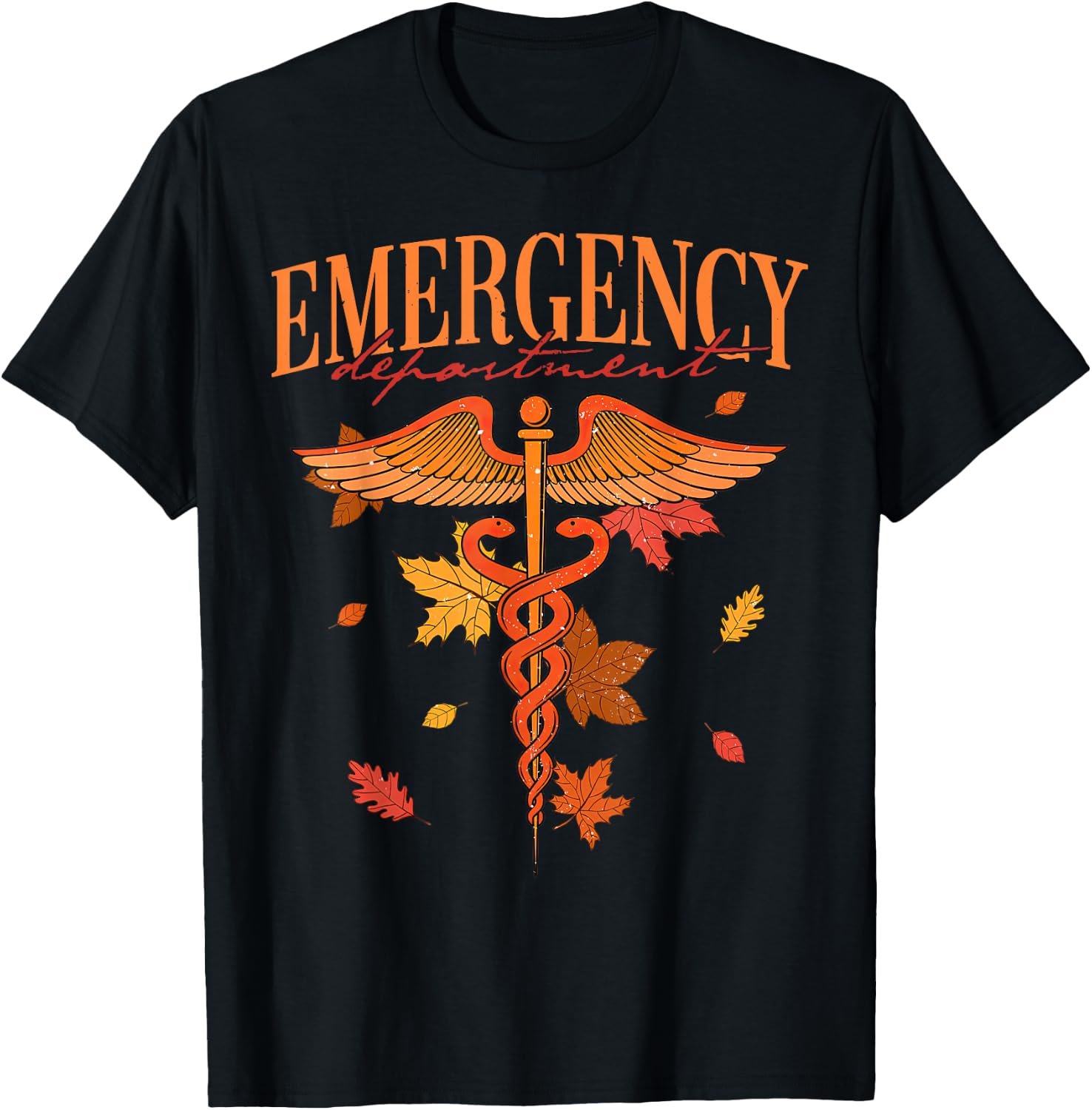 Emergency Department Fall Leaves Emergency Nurse Thankgiving T-Shirt - T-Shirt | Black