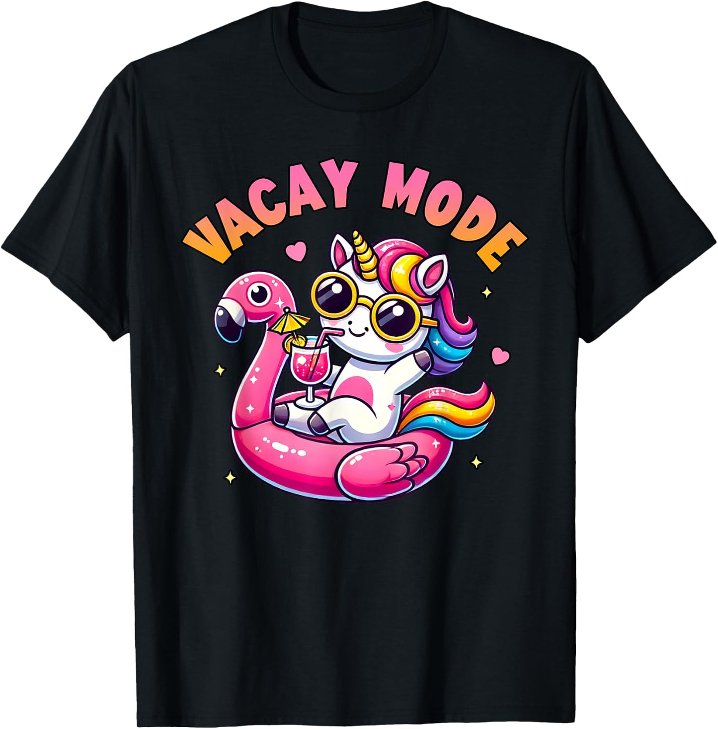 Vacay Mode Cute Unicorn Funny Family Vacation Gift Kids Girl T-Shirt - T-Shirt | Black