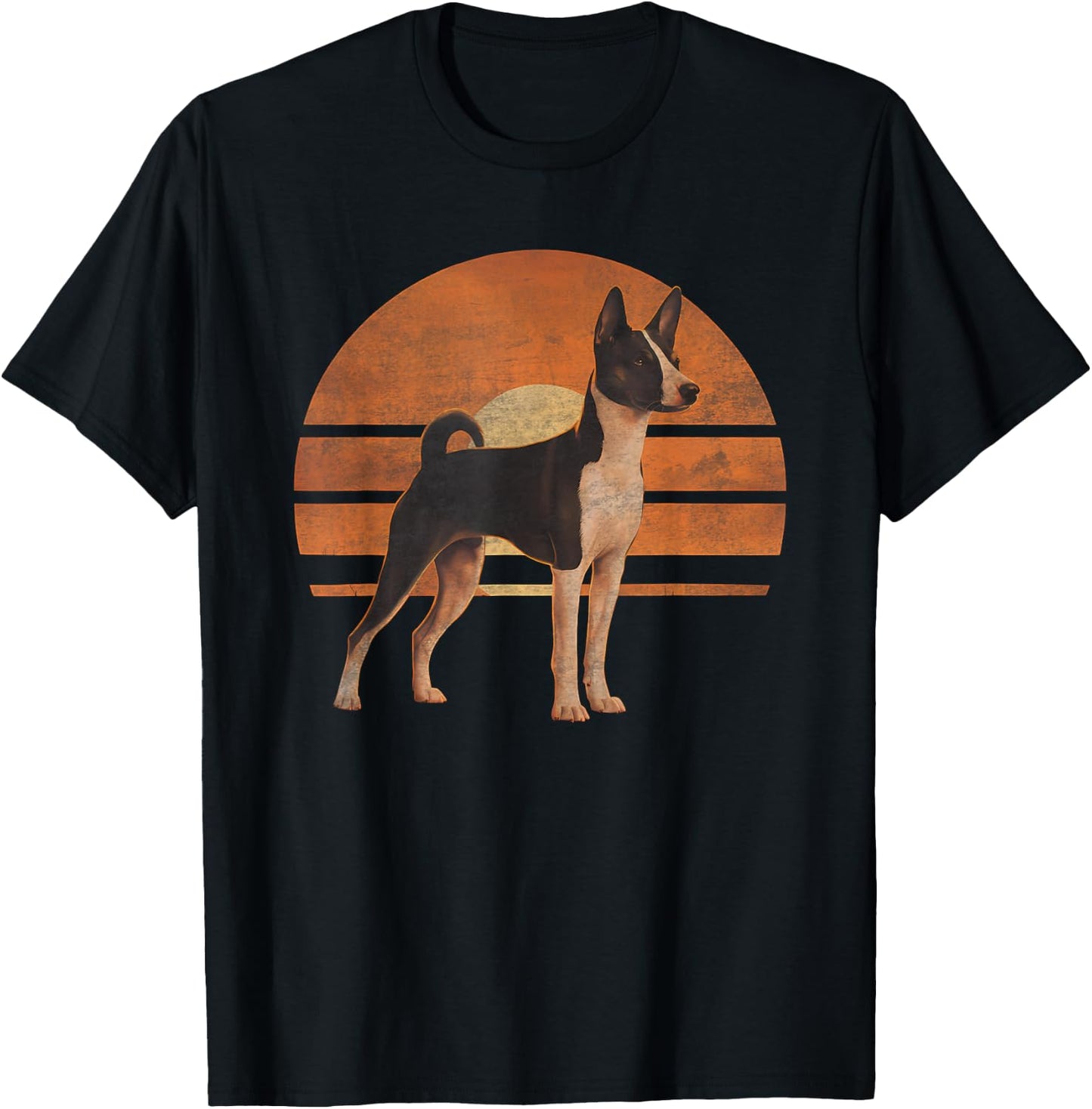 Retro Sunset Design Basenji Dog T-Shirt - T-Shirt | Black