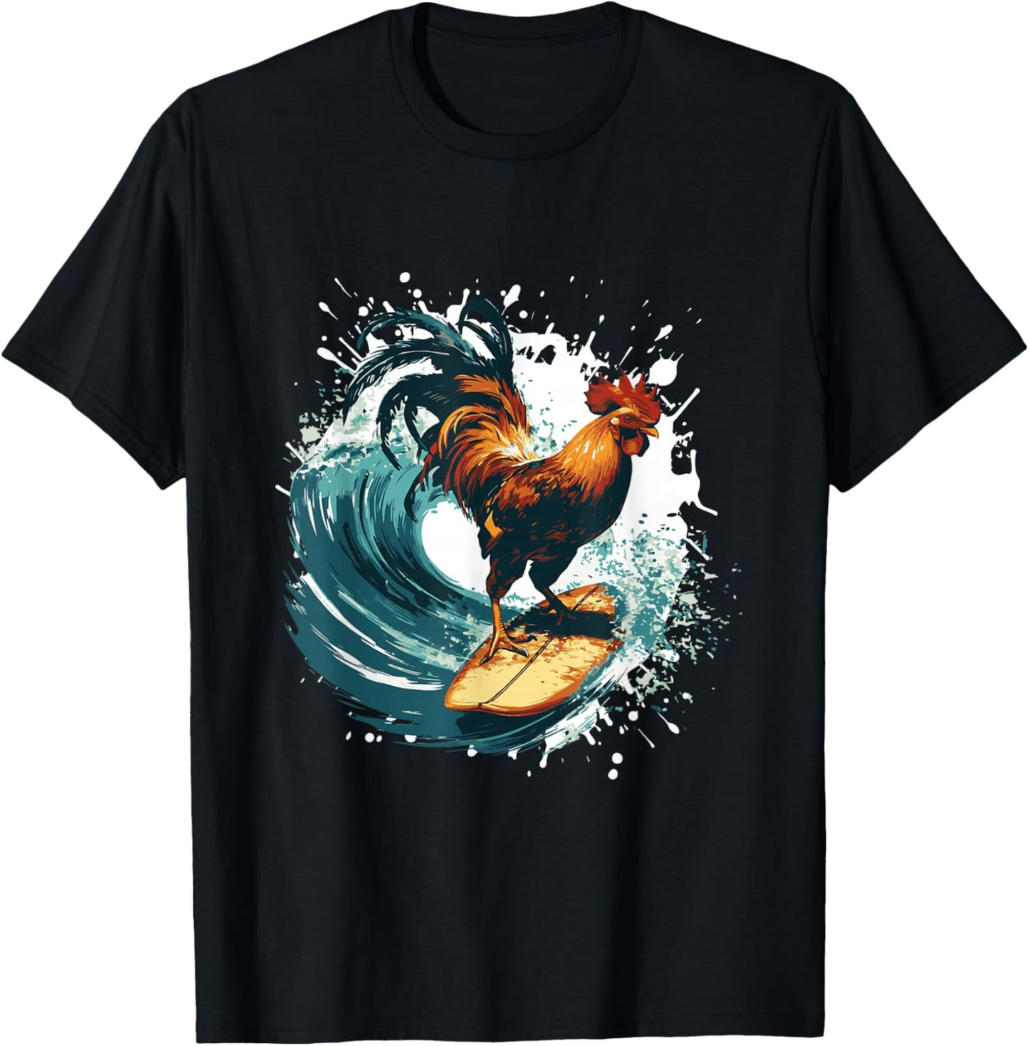 Rooster Surfing | Animal Sport Surfer T-Shirt - T-Shirt | Black