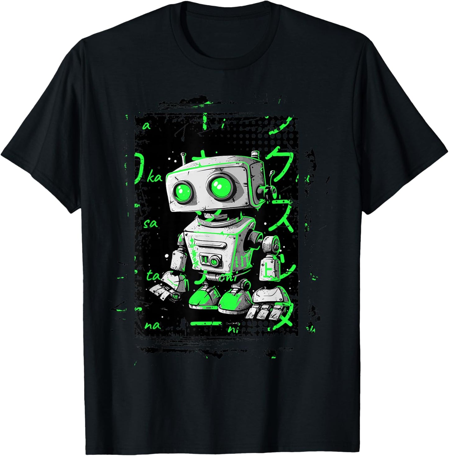 Green Cyberpunk Robot Kicks Green Color Graphic T-Shirt - T-Shirt | Black