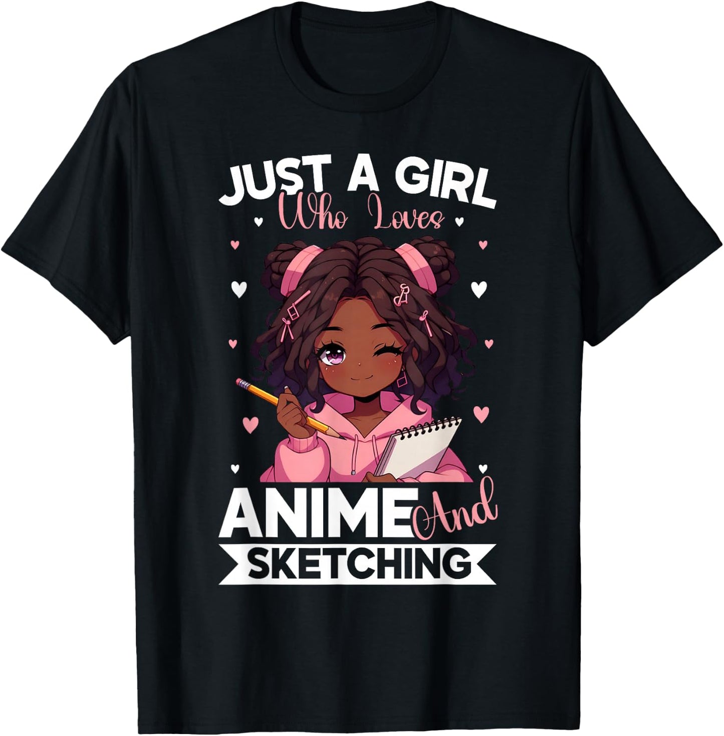 Just A Girl Who Loves Anime and Sketching Afro Anime Merch T-Shirt - T-Shirt | Black