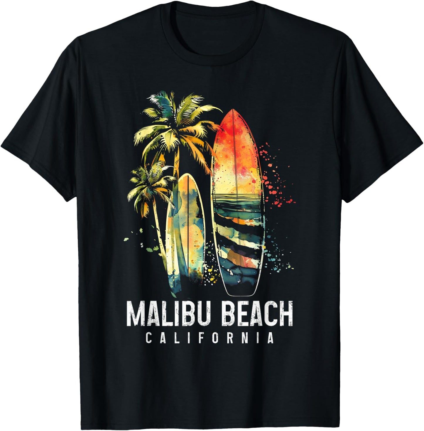 Malibu Beach California Surf Vintage Surfing Surfer T-Shirt - T-Shirt | Black